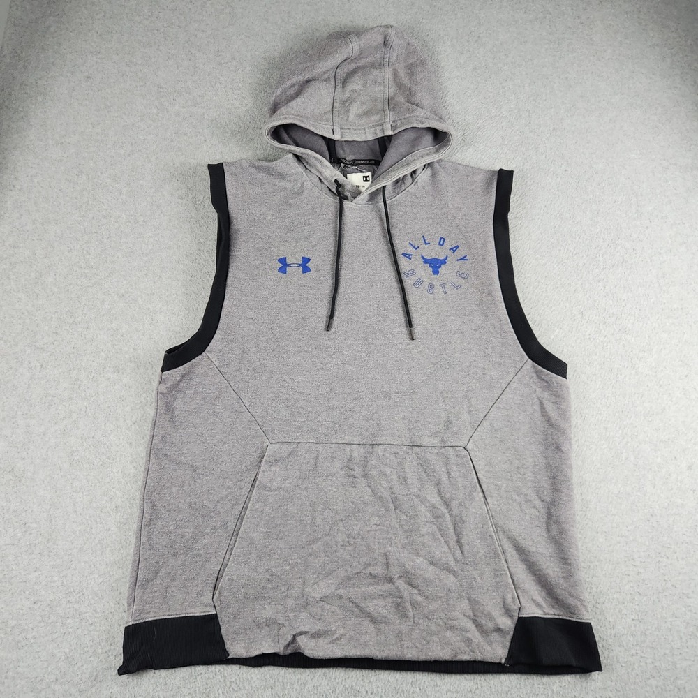 Under Armour Hoodie Mens XL Gray Project Rock All Day Hustle Sleeveless Pullover